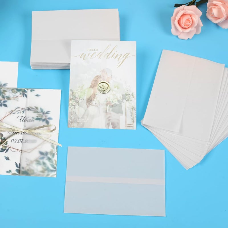 Phinus Store 90 Pack Pre-Folded Vellum Jackets for 5x7 Invitations, Translucent Vellum Paper 5x7, 93 GSM Vellum Jackets for Envelope Liners, Invitation Paper for Weddings Birthdays Baby Showers - Image 2